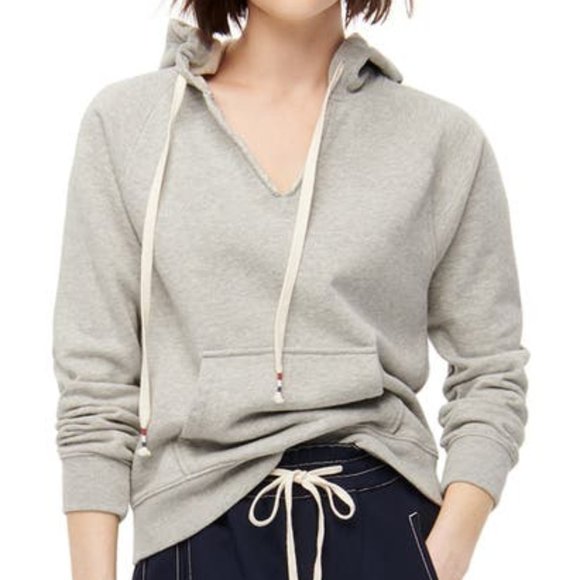 J. Crew Tops - J. Crew V-neck Cotton Terry Hoodie Heather Grey Large NWOT